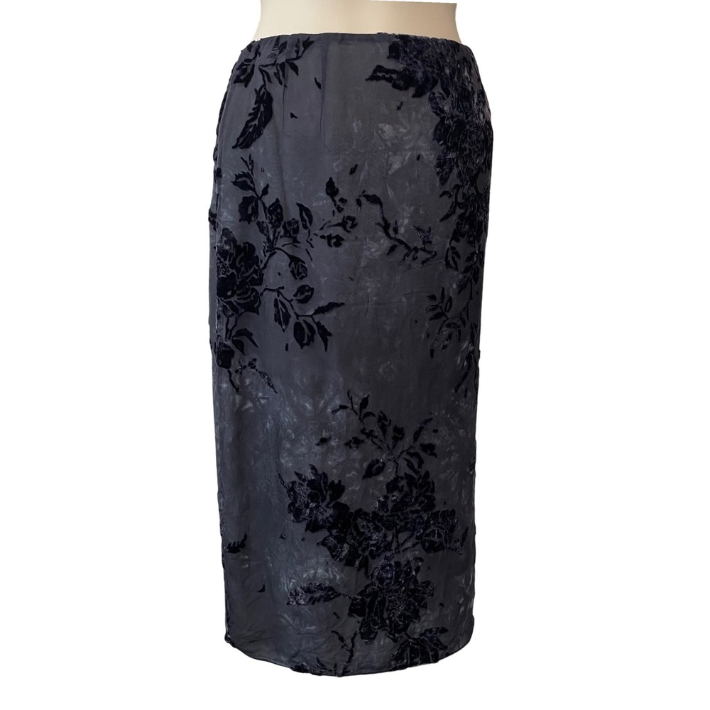 Anne Klein‎ Petite Floral Velvet Burnout Rayon Silk Midi Skirt Women Sz 6